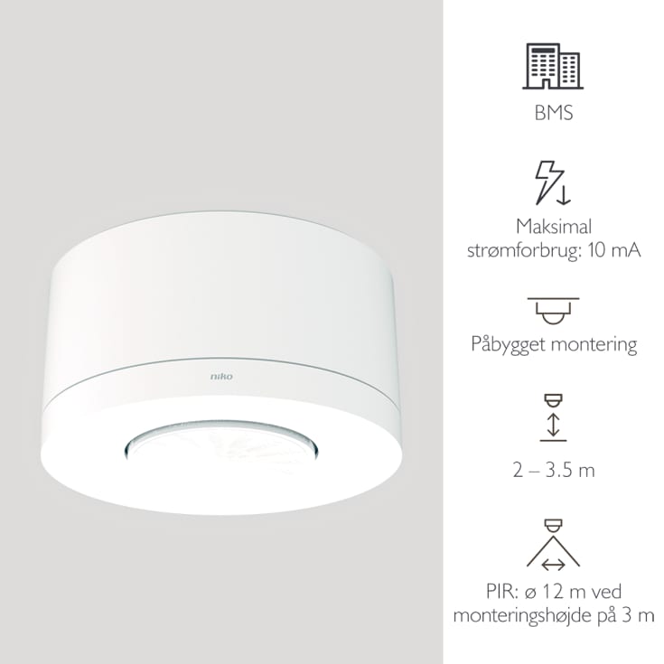 Närvarosensor P49MR, DALI-2, BMS, 12-13m, för ytmontering