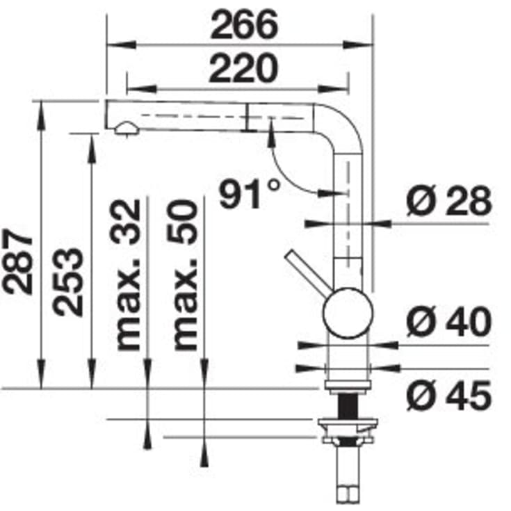 Blanco Linus-S køkkenarmatur, udtrækstud, sort krom