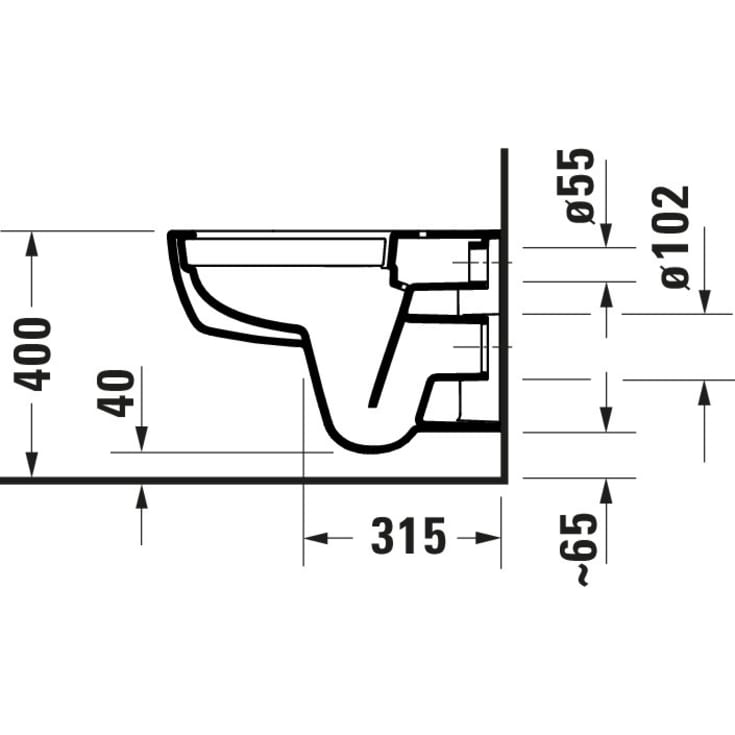 Duravit D-Code væghængt toilet, uden skyllekant, hvid