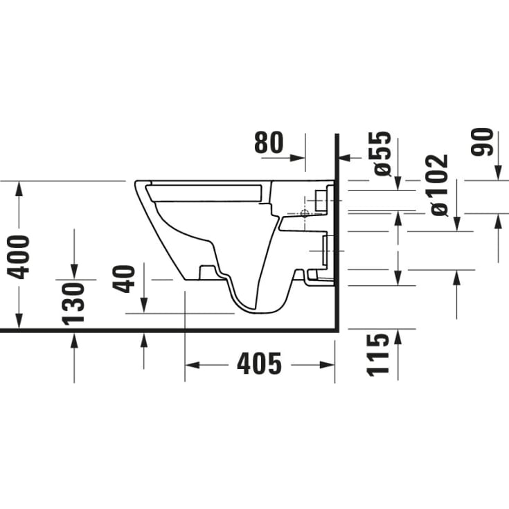 Duravit D-Code vegghengt toalett, uten skyllekant, hvit
