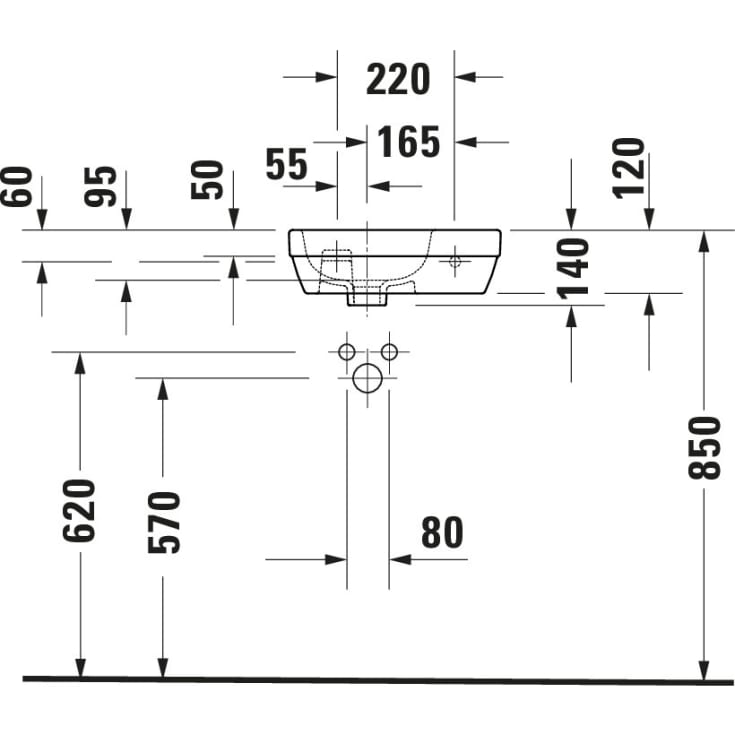 Duravit D-Code håndvask, 40x22 cm, højre, hvid