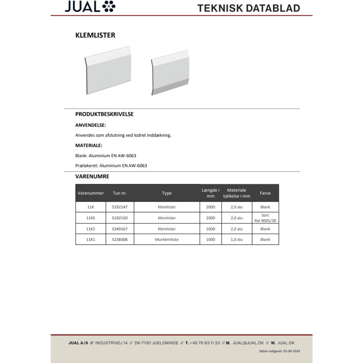 Klemliste med huller 30x10x2000mm.