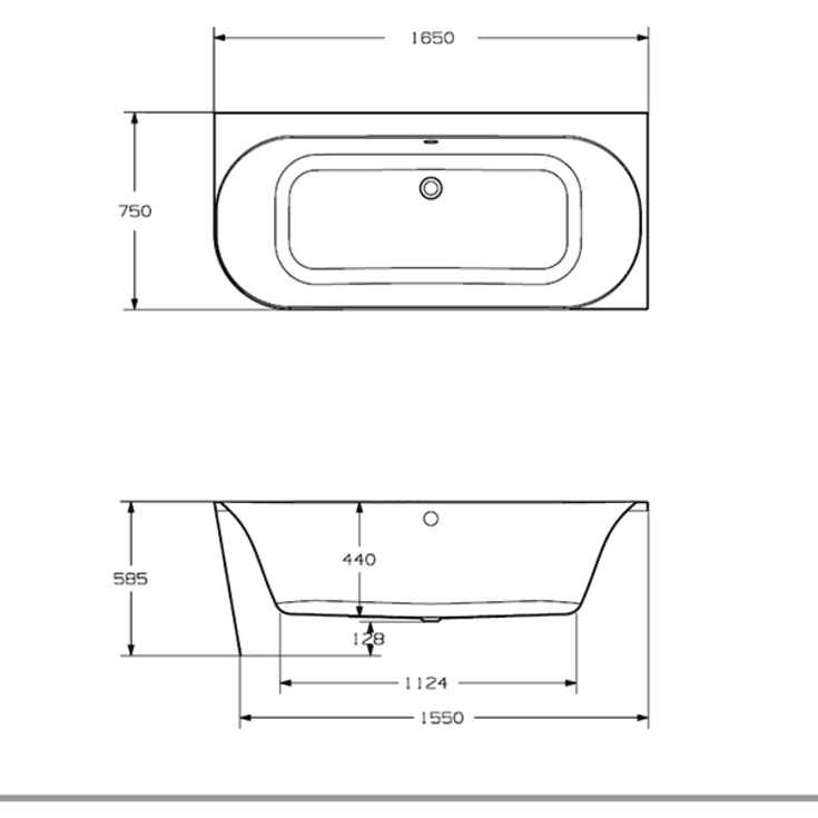 Strømberg Nino badekar, 165x75 cm, hvid