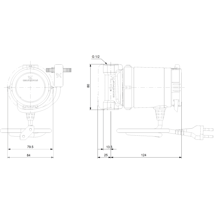 Grundfos Comfort 15-14 B TA sirkulasjonspumpe 80 mm, forbruksvann