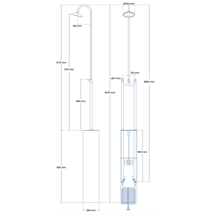 Frostline EQI fritstående udendørsbruser, rustfrit stål