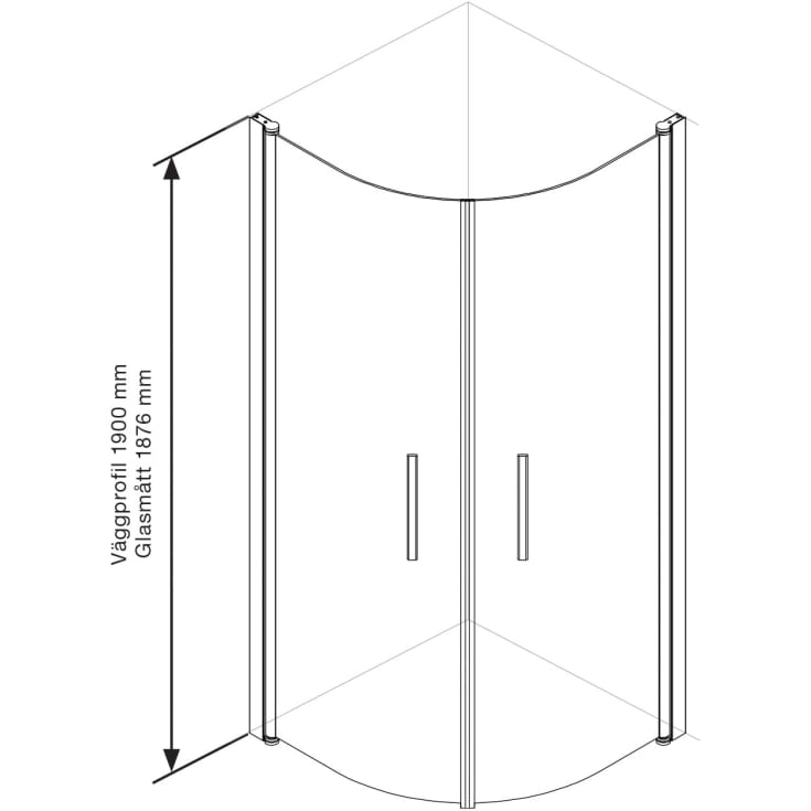 Arrow Round 90 duschdörr, 190x90 cm, frostat glas, aluminiumprofil