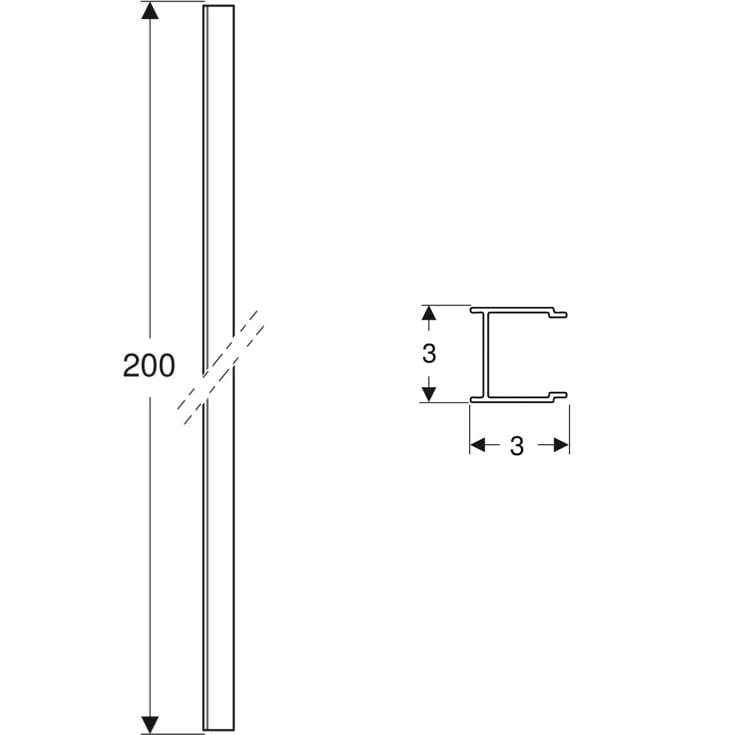 Contura Shower Space förlängningsprofil, borstad aluminium
