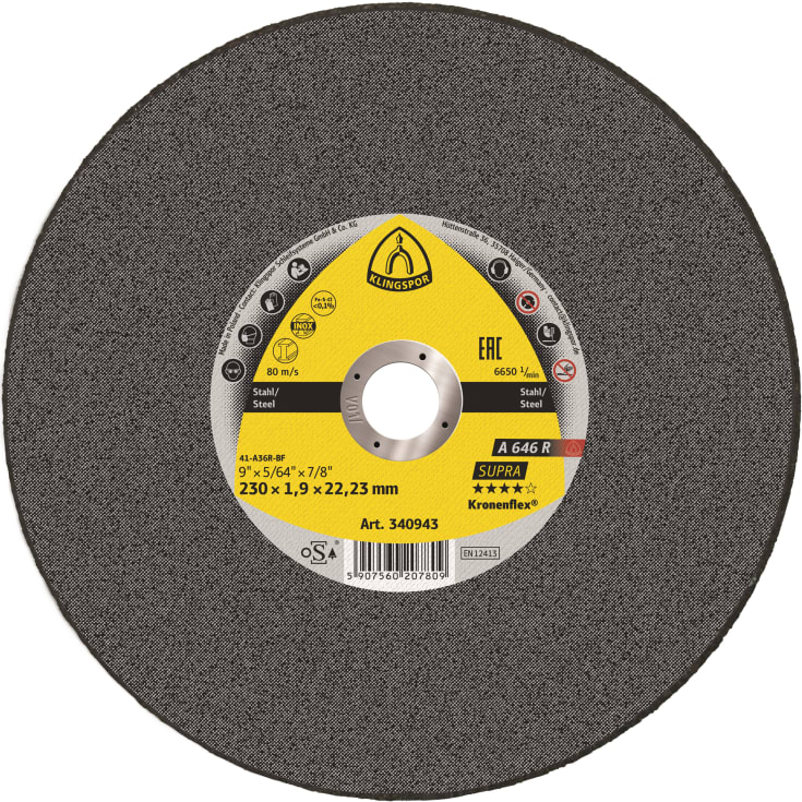 25 stk Klingspor skjæreskive A 646 R Supra, for stål, 230 x 1,6 mm, rett
