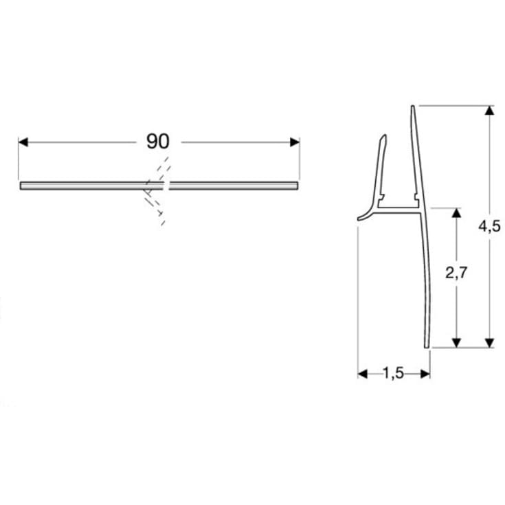 Contura Shower Space tætningsliste mod gulv, til brusedør, 90 cm, plast