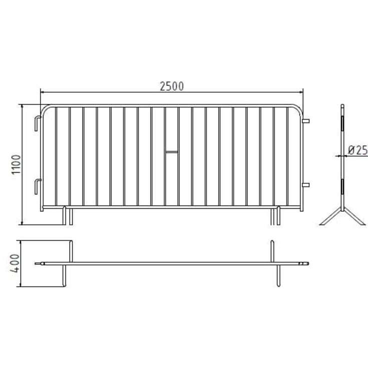Publikum-/afspærringshegn 2,48 x 1,1 m, galvaniseret, let