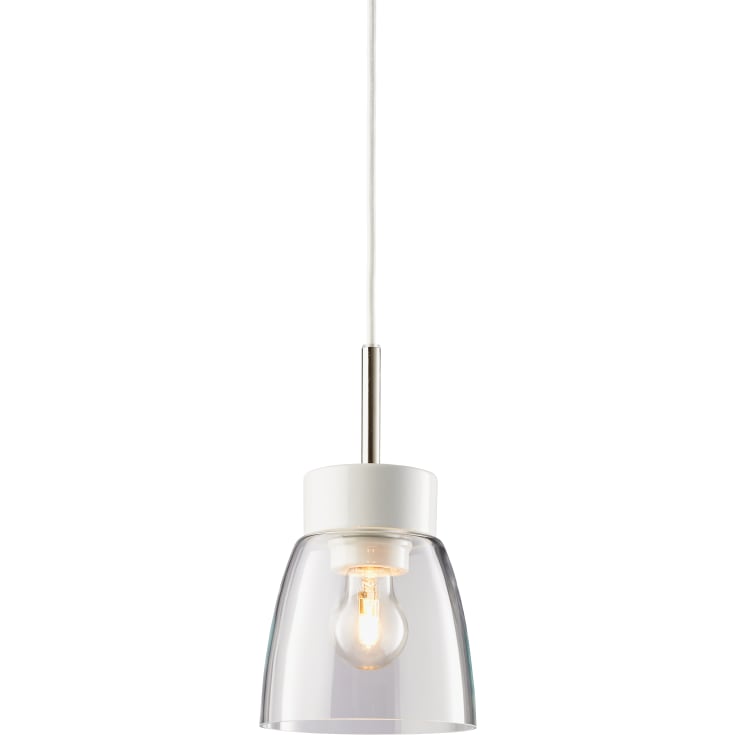 Pendellampa Klara vit, med vit kabel, klarglas E27