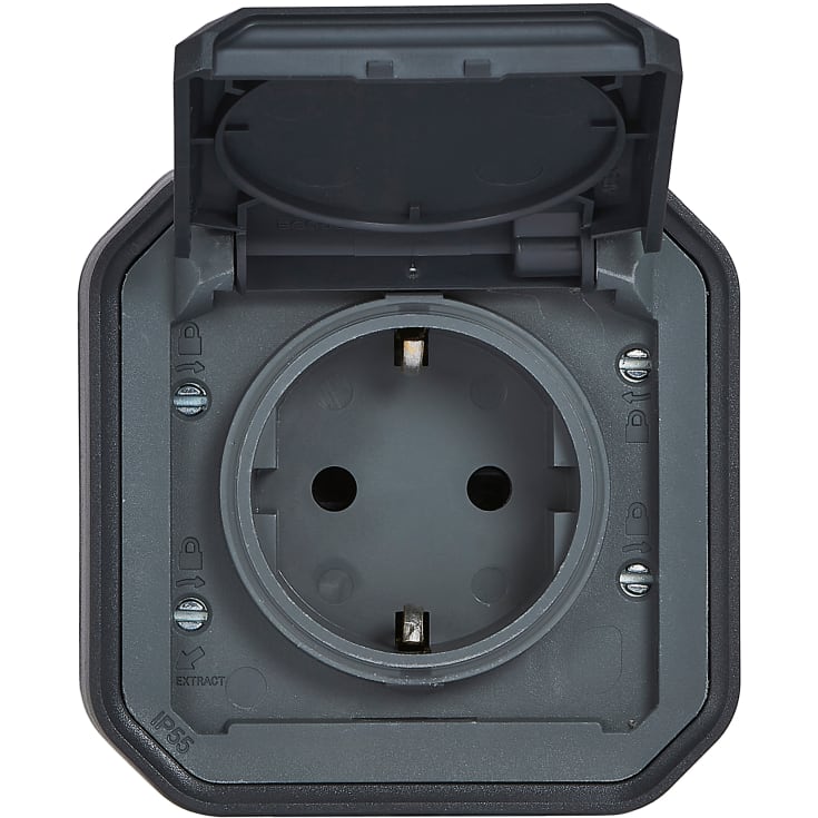 Plexo55 komplet Schuko stikkontakt auto terminal 16A 2M antracit