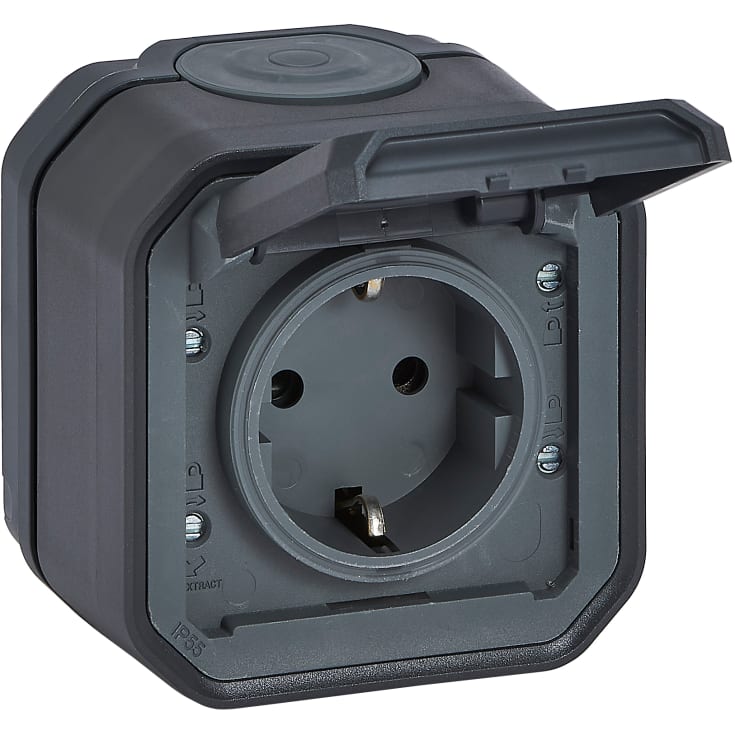 Plexo55 Schuko stikkontakt med automatklemmer, 16A, 2 moduler, antracit