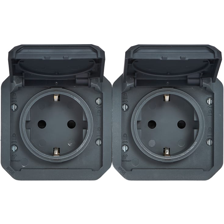 Plexo55 fortrådet dobbelt Schuko stikkontakt 16A 4M antracit