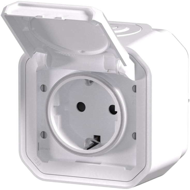 Plexo55 komplet Schuko stikkontakt auto terminal 16A 2M hvid