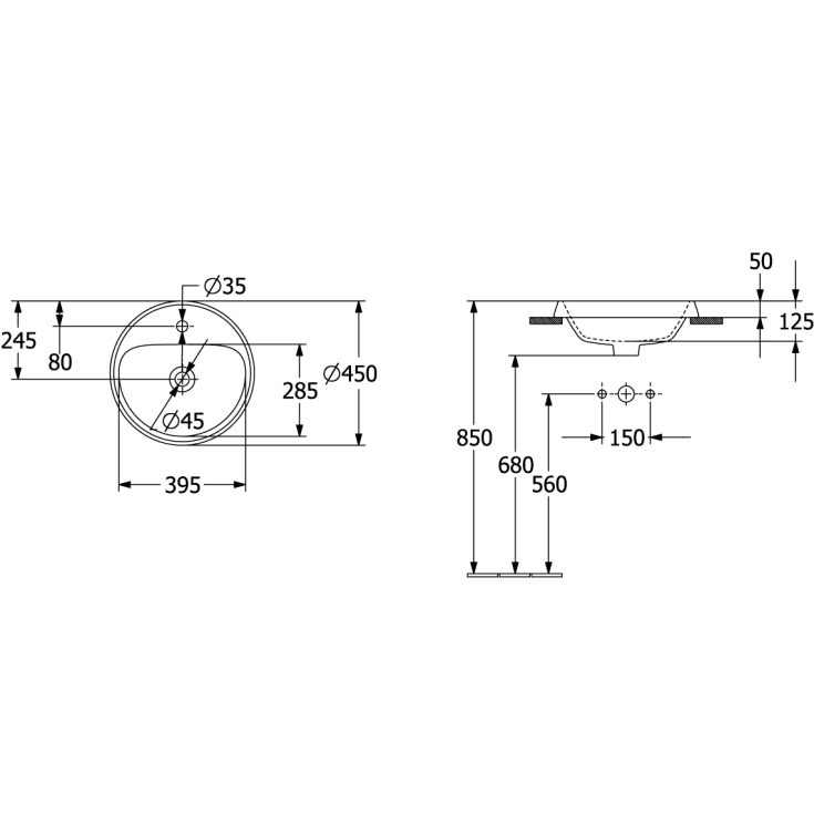 Villeroy & Boch Architectura håndvask, Ø45 cm, hvid