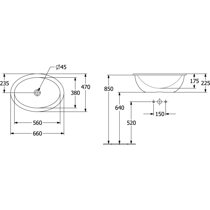 Villeroy & Boch Loop & Friends servant for nedfelling, 66x47 cm, hvit
