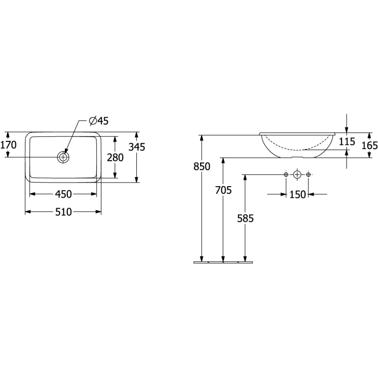 Villeroy & Boch Loop & Friends servant for nedfelling, 51x34 cm, hvit