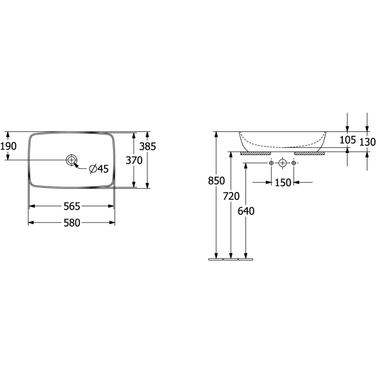 Villeroy & Boch Artis håndvask, 58x38,5 cm, orange