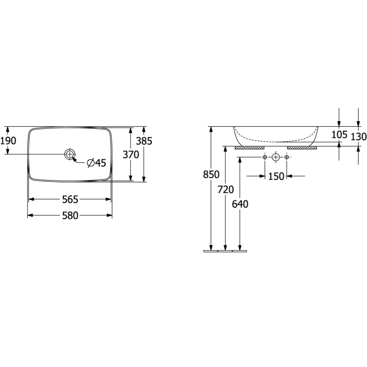Villeroy & Boch Artis håndvask, 58x38,5 cm, gul