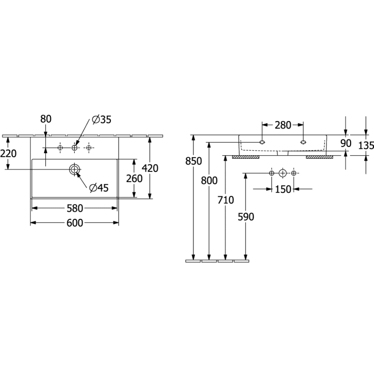 Villeroy & Boch Memento 2.0 håndvask, 60x42 cm, mat grå