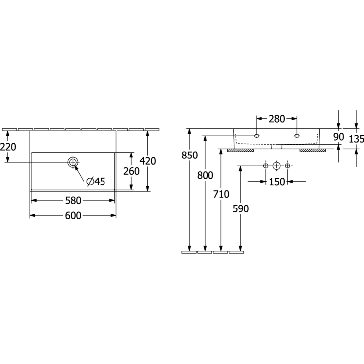 Villeroy & Boch Memento 2.0 håndvask, 60x42 cm, mat grå