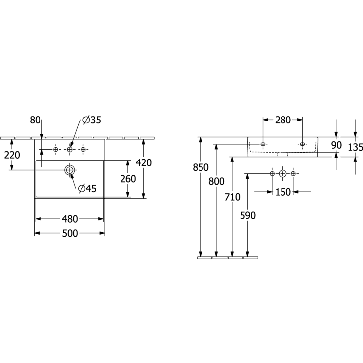 Villeroy & Boch Memento 2.0 håndvask, 50x42 cm, mat grå