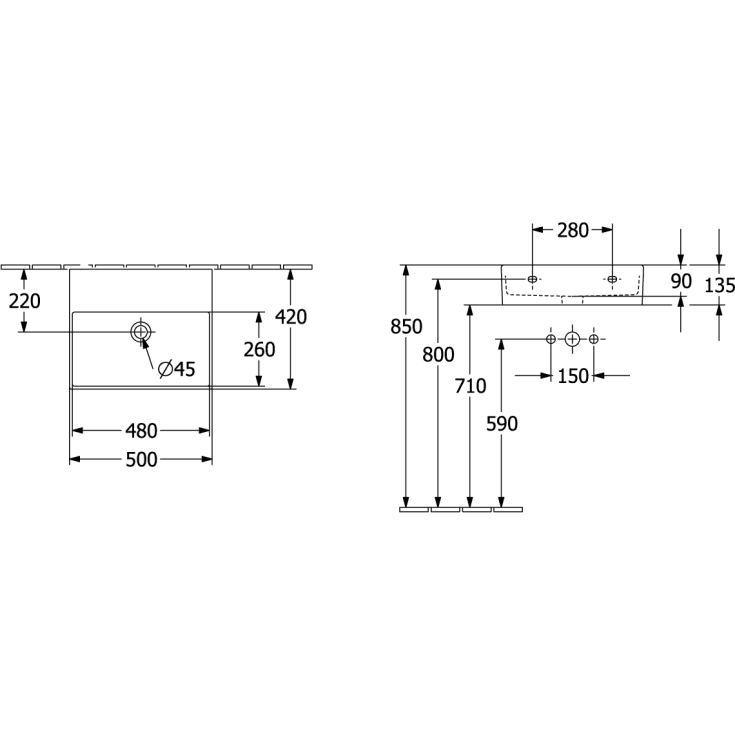 Villeroy & Boch Memento 2.0 håndvask, 50x42 cm, hvid