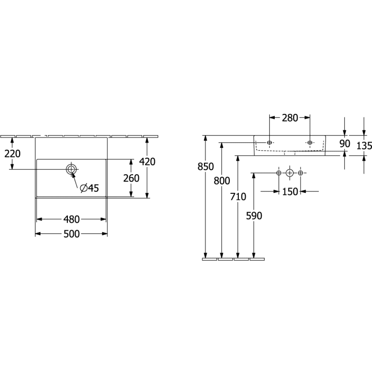 Villeroy & Boch Memento 2.0 håndvask, 50x42 cm, mat grå