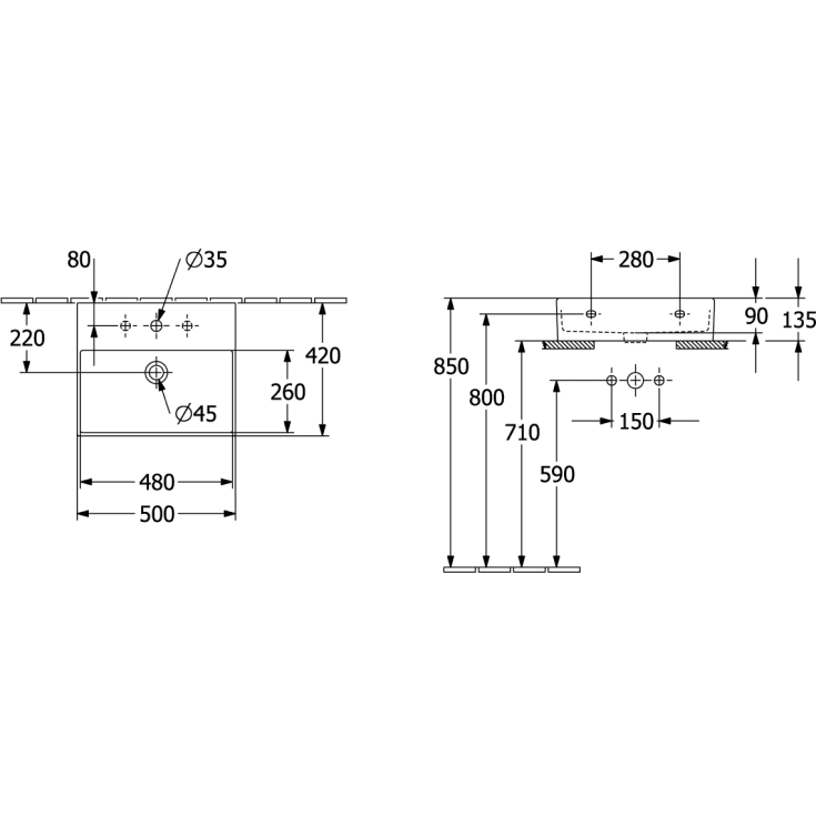 Villeroy & Boch Memento 2.0 håndvask, 50x42 cm, mat hvid
