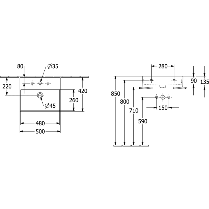 Villeroy & Boch Memento møbelservant, 50x42 cm, med CeramicPlus, hvit