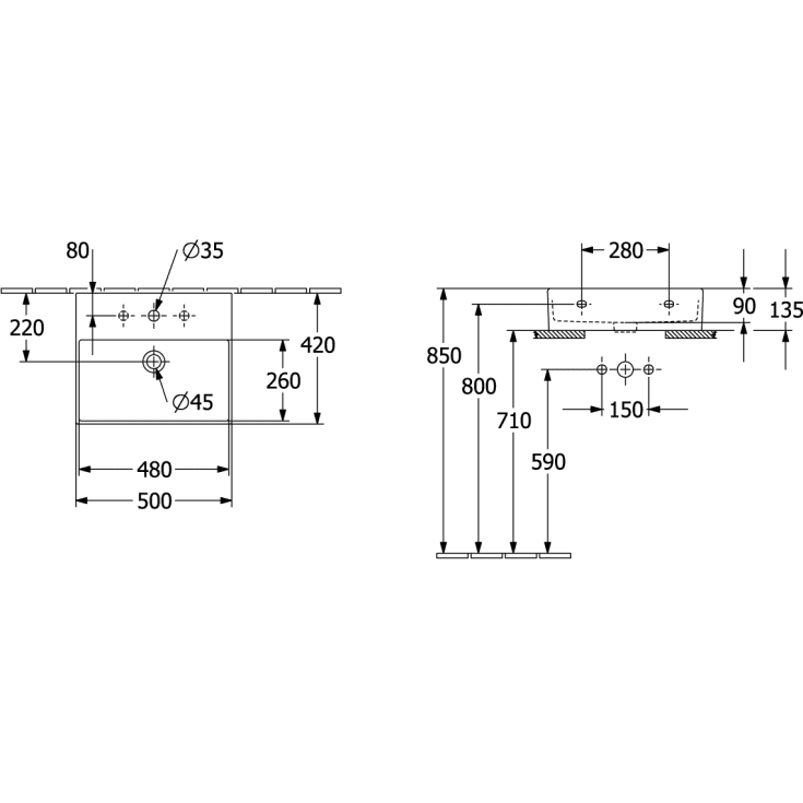 Villeroy & Boch Memento 2.0 håndvask, 50x42 cm, mat grå