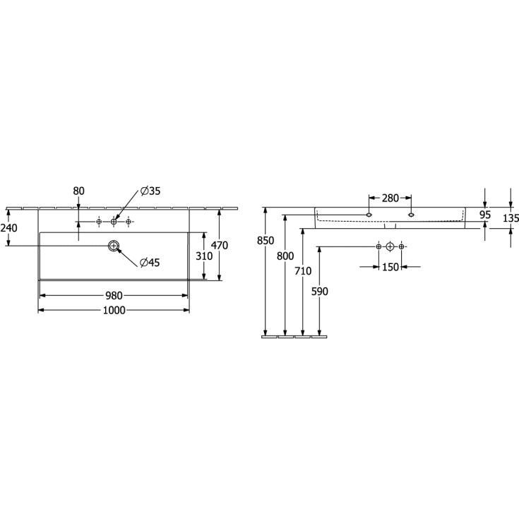Villeroy & Boch Memento 2.0 håndvask, 100x47 cm, mat hvid