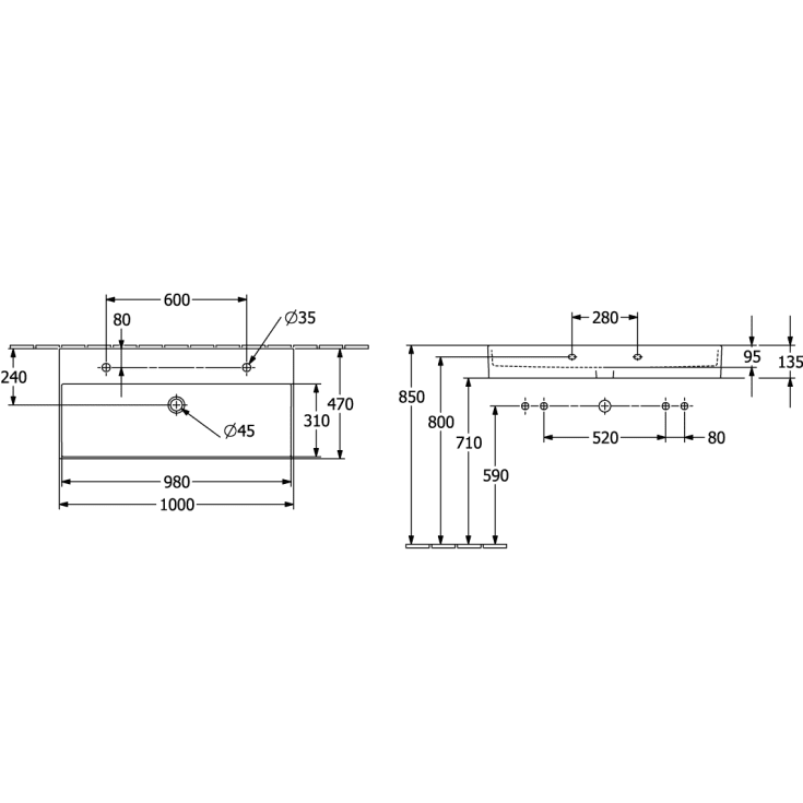 Villeroy & Boch Memento 2.0 håndvask, 100x47 cm, hvid