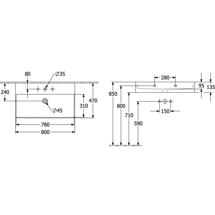 Villeroy & Boch Memento 2.0 håndvask, 80x47 cm, hvid