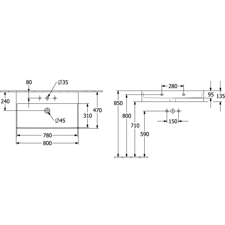Villeroy & Boch Memento 2.0 håndvask, 80x47 cm, hvid