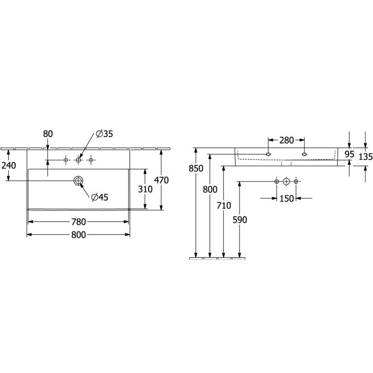 Villeroy & Boch Memento 2.0 håndvask, 80x47 cm, hvid