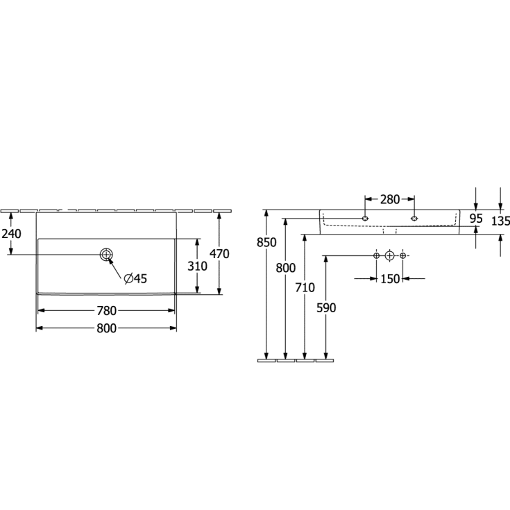 Villeroy & Boch Memento 2.0 håndvask, 80x47 cm, hvid