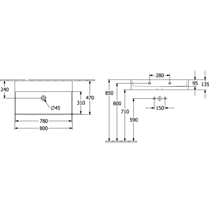 Villeroy & Boch Memento 2.0 håndvask, 80x47 cm, mat hvid