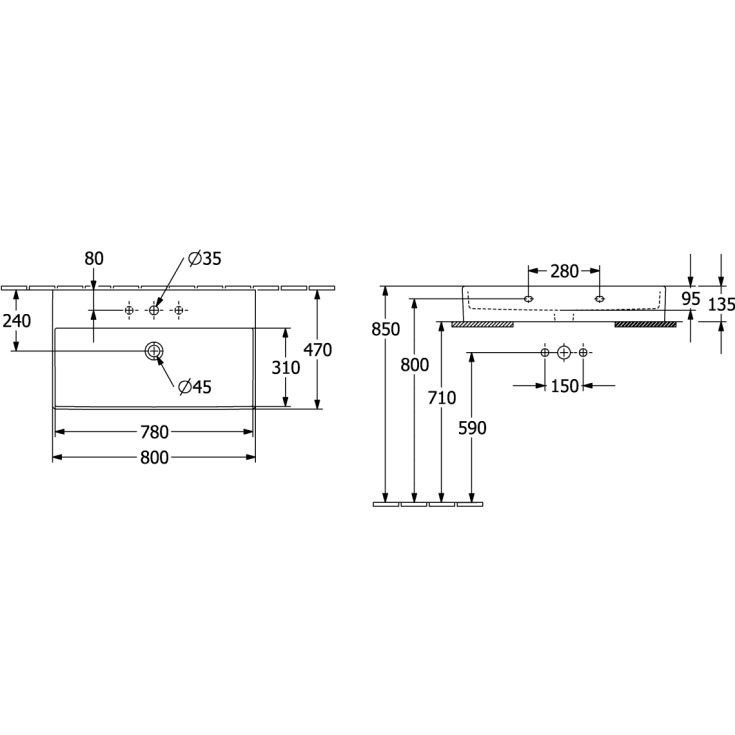 Villeroy & Boch Memento 2.0 håndvask, 80x47 cm, hvid