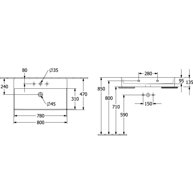 Villeroy & Boch Memento 2.0 håndvask, 80x47 cm, hvid