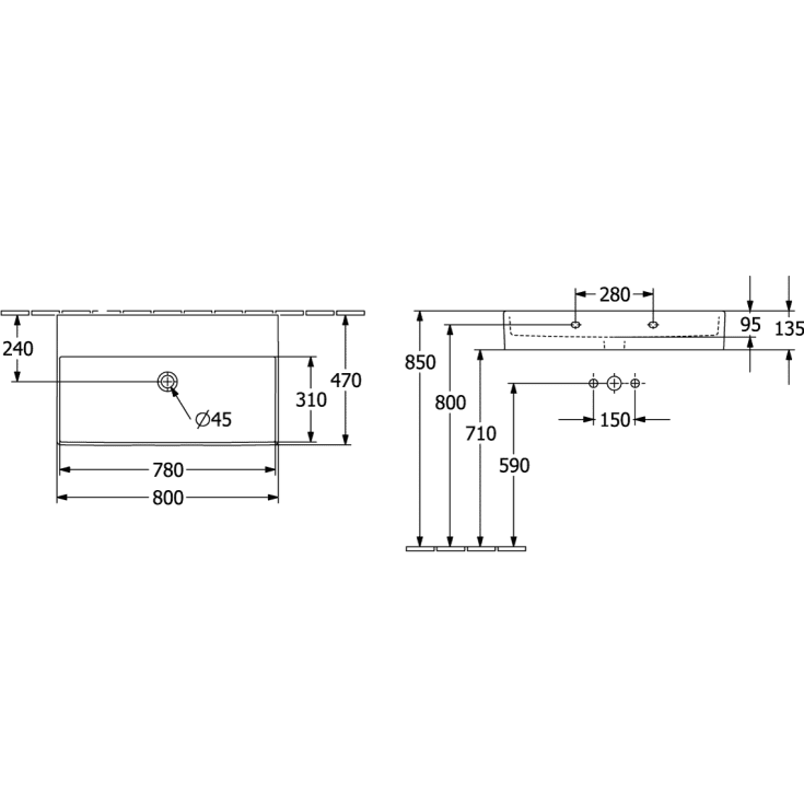 Villeroy & Boch Memento 2.0 håndvask, 80x47 cm, mat grå