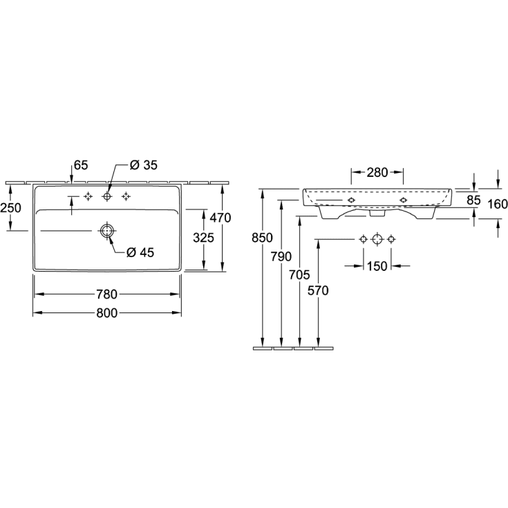 Villeroy & Boch Collaro håndvask, 80x47 cm, hvid