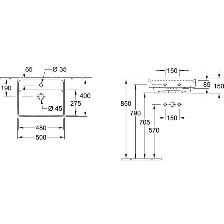 Villeroy & Boch Collaro håndvask, 50x40 cm, hvid