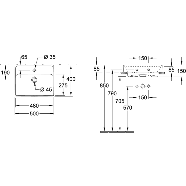 Villeroy & Boch Collaro håndvask, 50x40 cm, mat hvid
