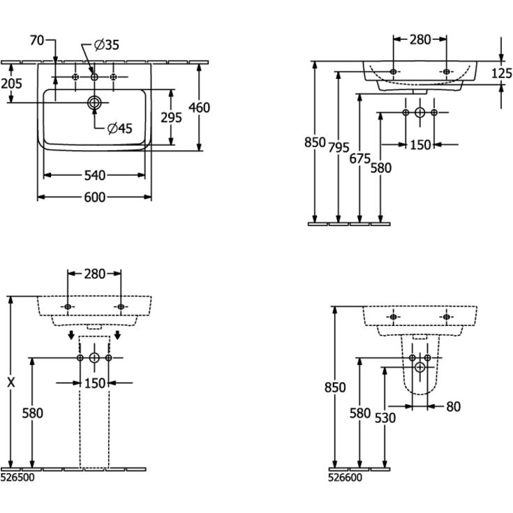 Villeroy & Boch O.Novo håndvask, 60x46 cm, hvid