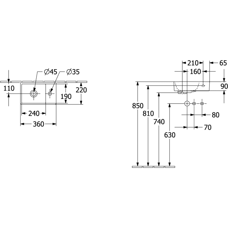 Villeroy & Boch Avento håndvask, 36x22 cm, højre, mat hvid
