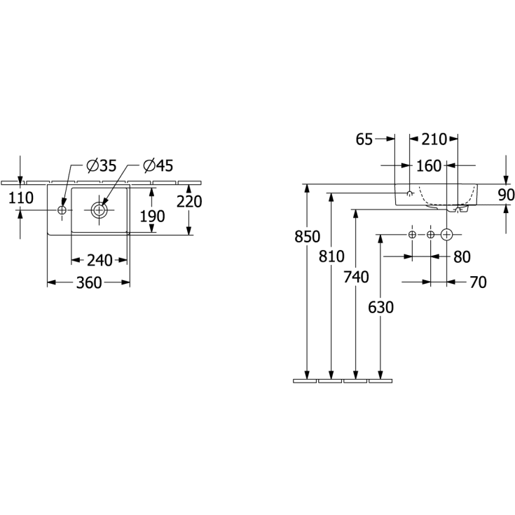 Villeroy & Boch Avento håndvask, 36x22 cm, venstre, mat hvid