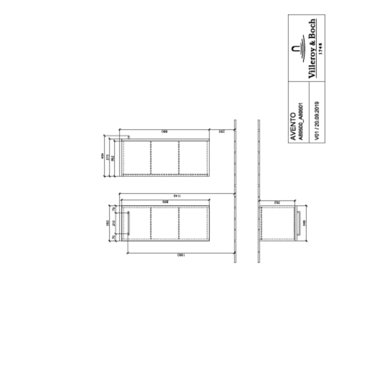 Villeroy & Boch Avento A895 väggskåp, 34,8x88,8 cm, höger, svart