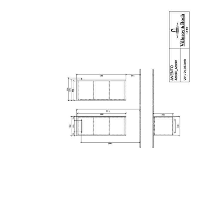 Villeroy & Boch Avento A895 veggskap, 34,8x88,8 cm, høyre grå